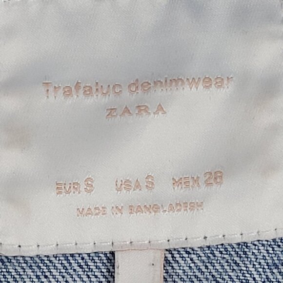 Zara Trafaluc Denimwear Blue Distressed Button Up Jean Denim Jacket Size Small S - Picture 3 of 11